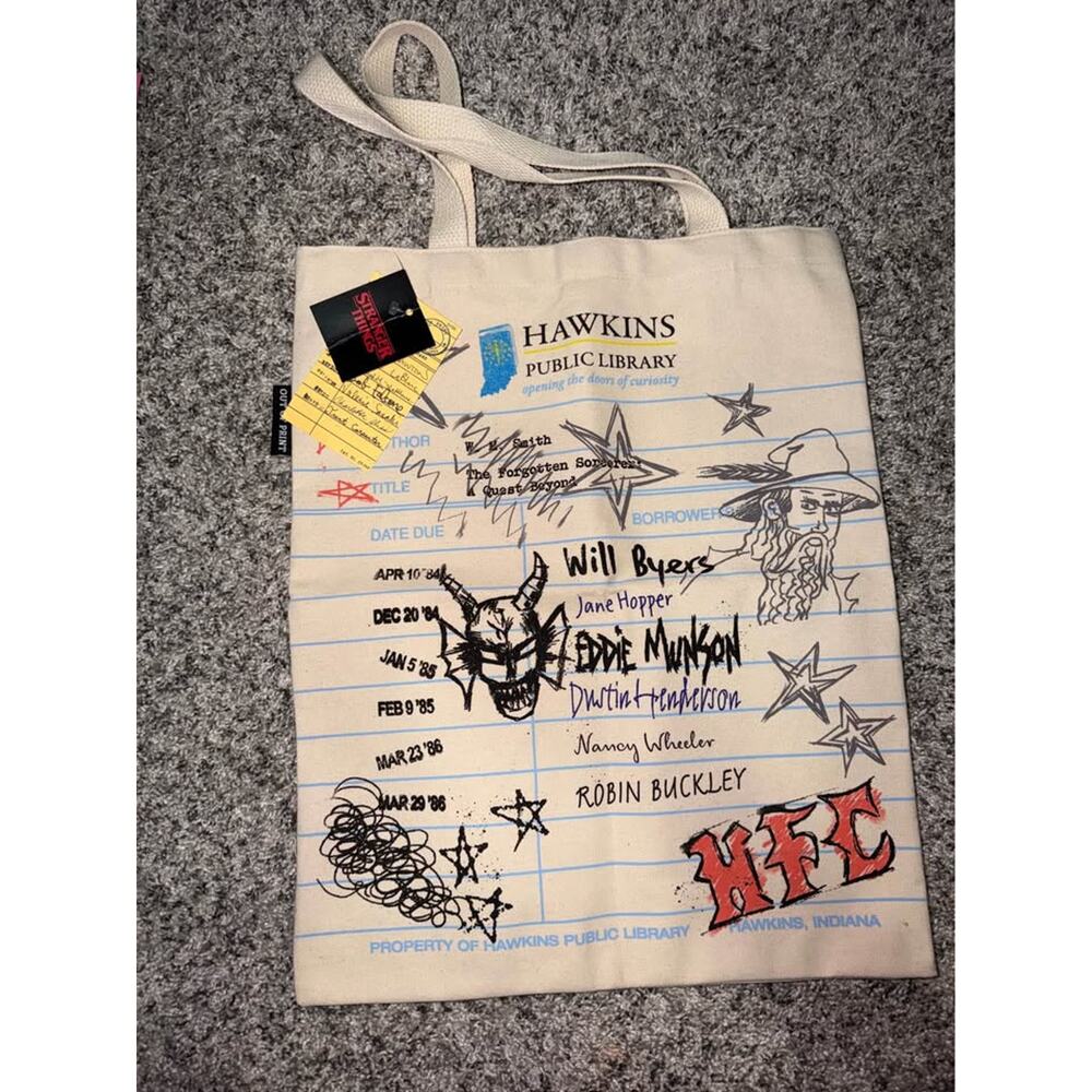 Stranger Things Out of Print Hawkins Public Library Tote Bag Hellfire Club Eddie